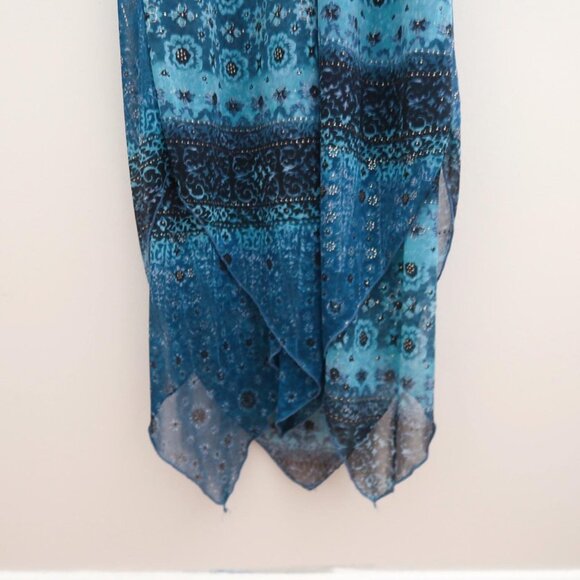 Vintage Rampage Y2K Slinky Maxi Dress Blue Bandana Print Handkerchief Hem - Picture 5 of 5